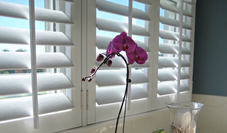 Faux wood plantation shutters in Bakersfield