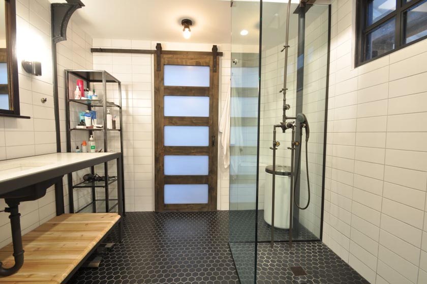 Barn door in a bathroom