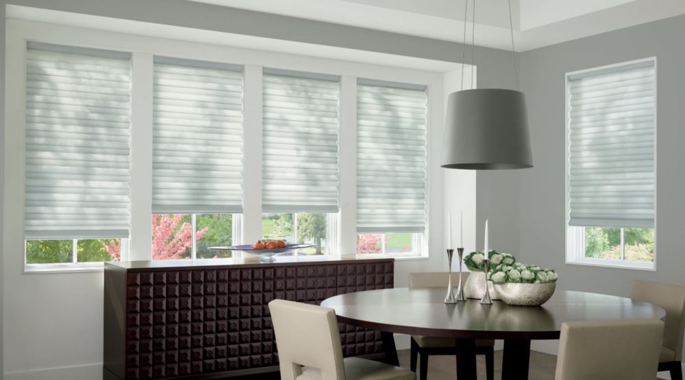 Cordless motorized shades in a Bakersfield dining room