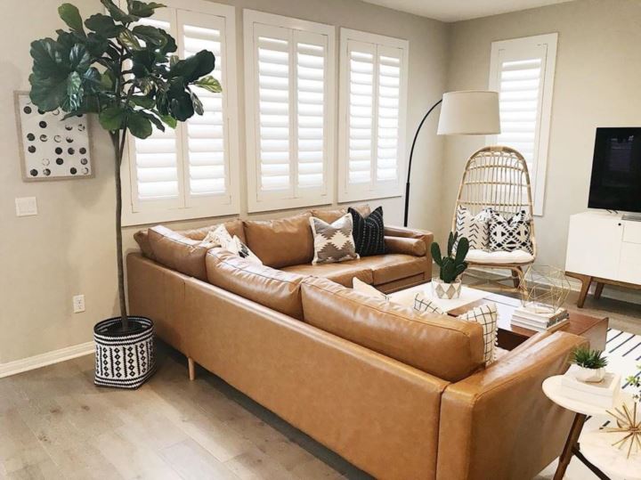 Comfortable living room with our Polywood shutters in Bakersfield.