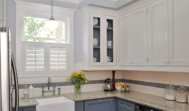 It's easy to clean kitchen messes off of your Polywood® plantation shutters.  Polywood shutters in a Bakersfield kitchen.