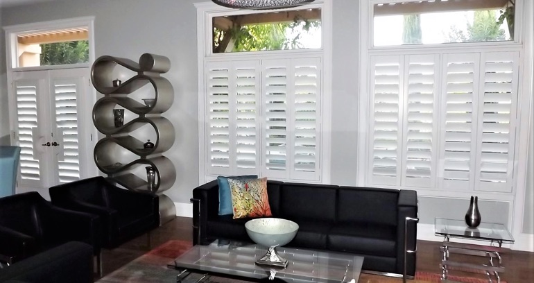 Bakersfield DIY shutters in living room.