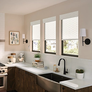 roller shades above a kitchen sink 